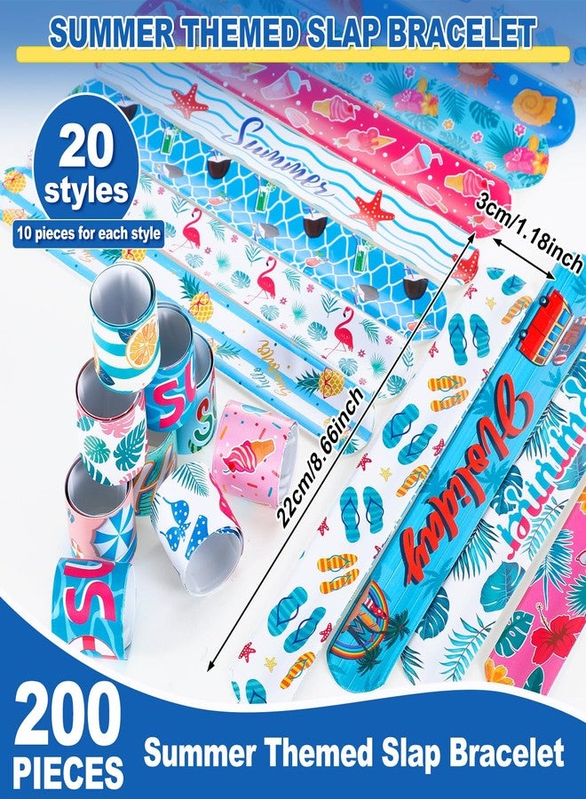 PullCrease 200 Pcs Summer Slap Bracelets Bulk Hawaiian Theme Slap Bracelets Beach Ocean Theme Snap Wristband Tropical Luau Party Favors for Birthday Classroom Prizes Exchanging Gifts - Image 2